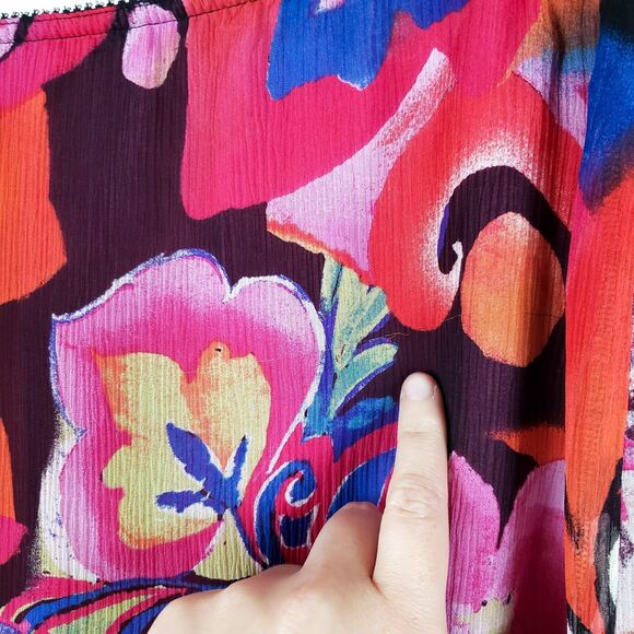 Chicos 100% Silk Midi Skirt Womens XL Wearable Art Flowy Maximalist Boho Resort - Picture 6 of 9